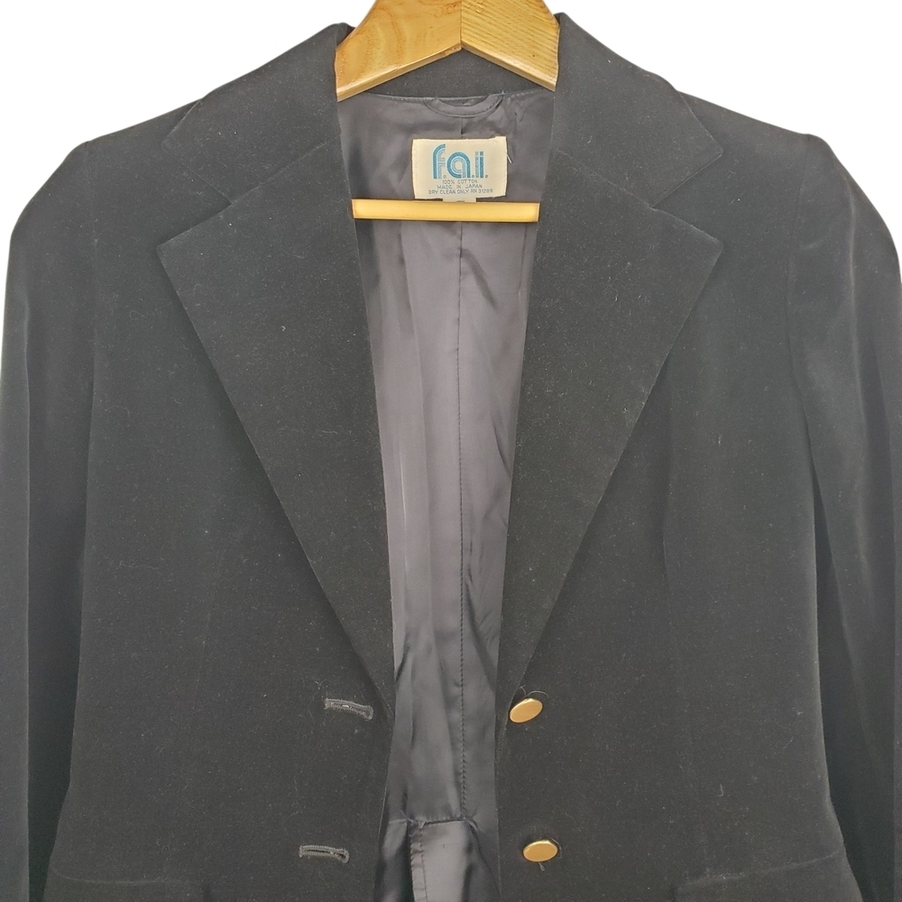 Vntg F.A.I. Women's Black Velvet Blazer. SIZE 7. Made In Japan. #0210 - Picture 2 of 8